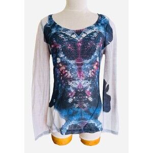 One World Women Small Embellished Arty Pullover Long Sleeve Tee Top